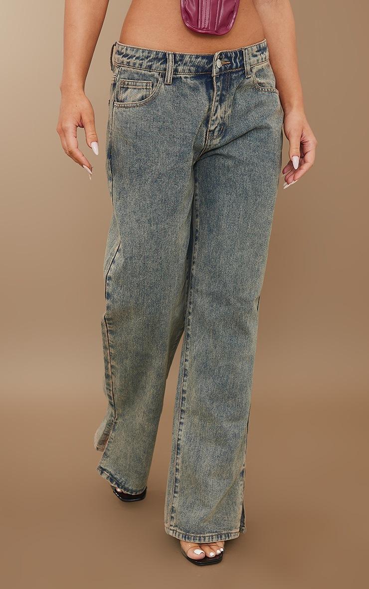 Pretty Little Thing Vintage Wash Mid Rise Split Hem Jeans