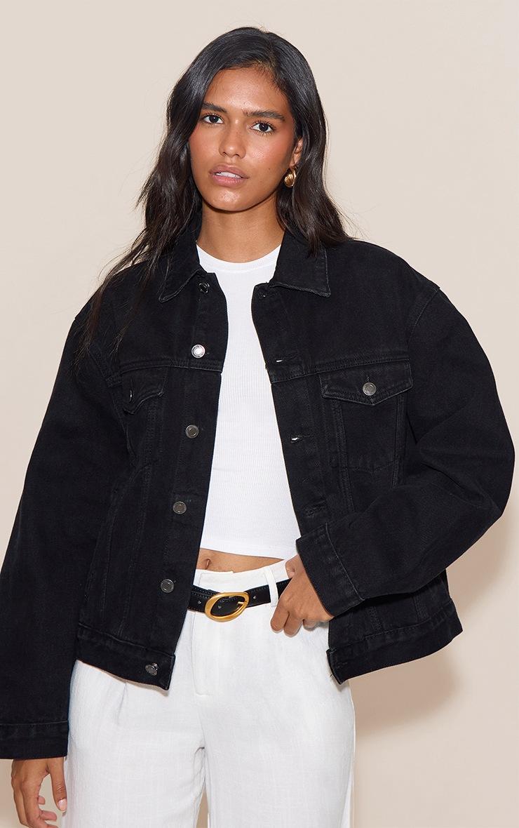 Pretty Little Thing Washed Black Oversized Classic Denim Jacket