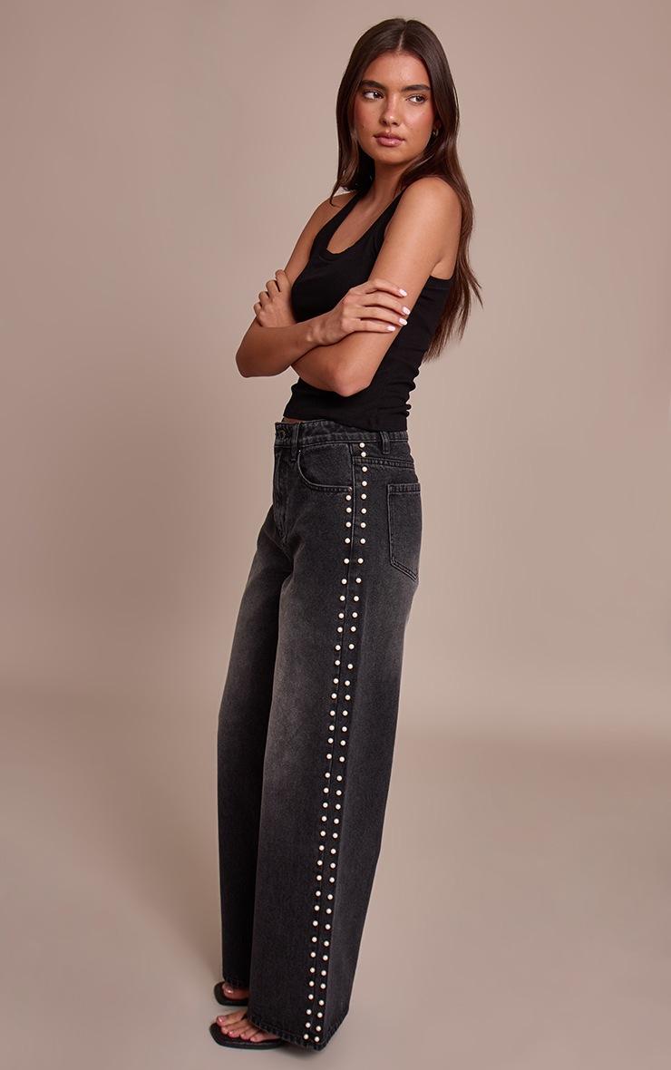 Pretty Little Thing Washed Black Pearl Embellishment Jeans