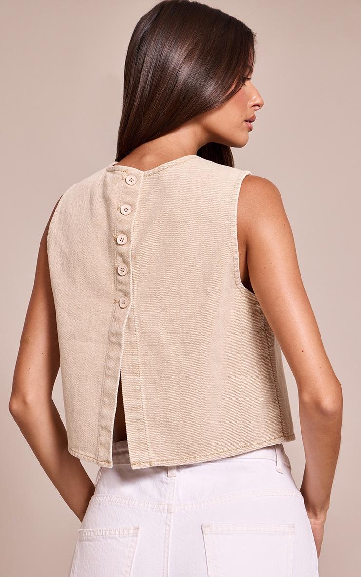 Pretty Little Thing Washed Stone Round Neck Boxy Denim Top