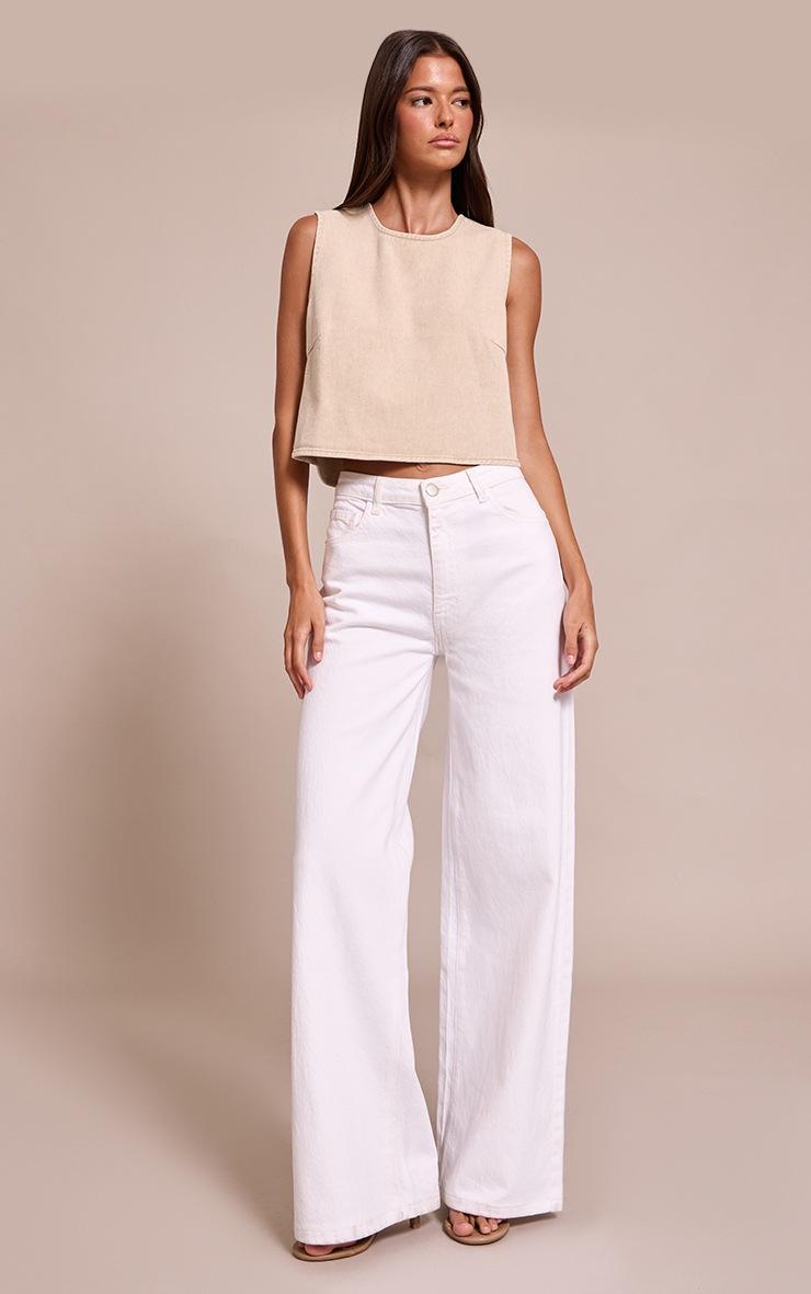 Pretty Little Thing Washed Stone Round Neck Boxy Denim Top