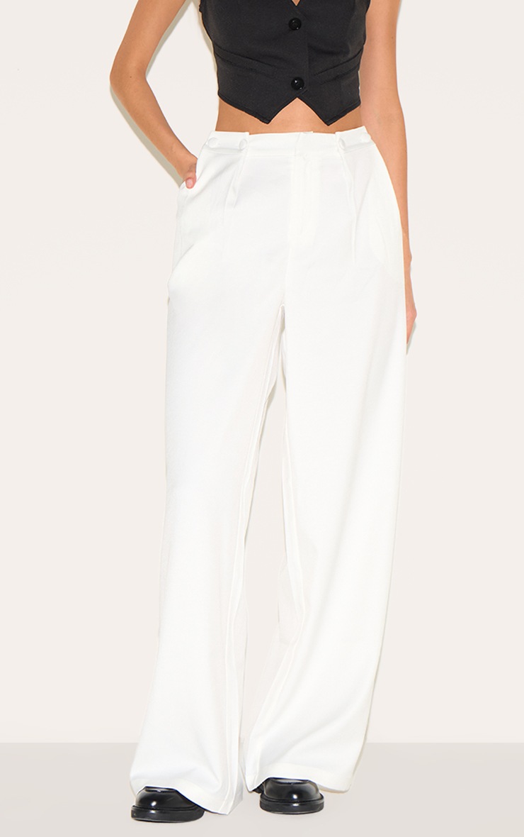 Pretty Little Thing White Adjustable Waistband Detail Tailored Pants