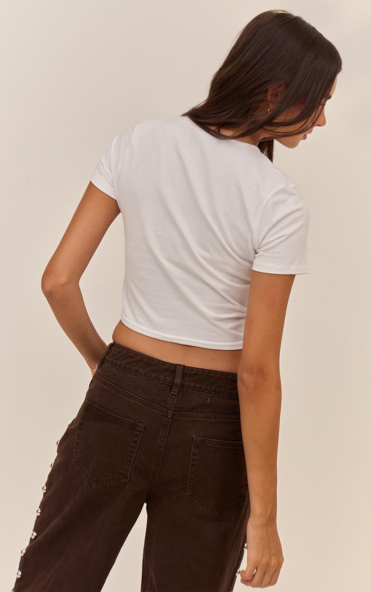 Pretty Little Thing White Cotton Crew Neck Cropped Short Sleeve T-shirt