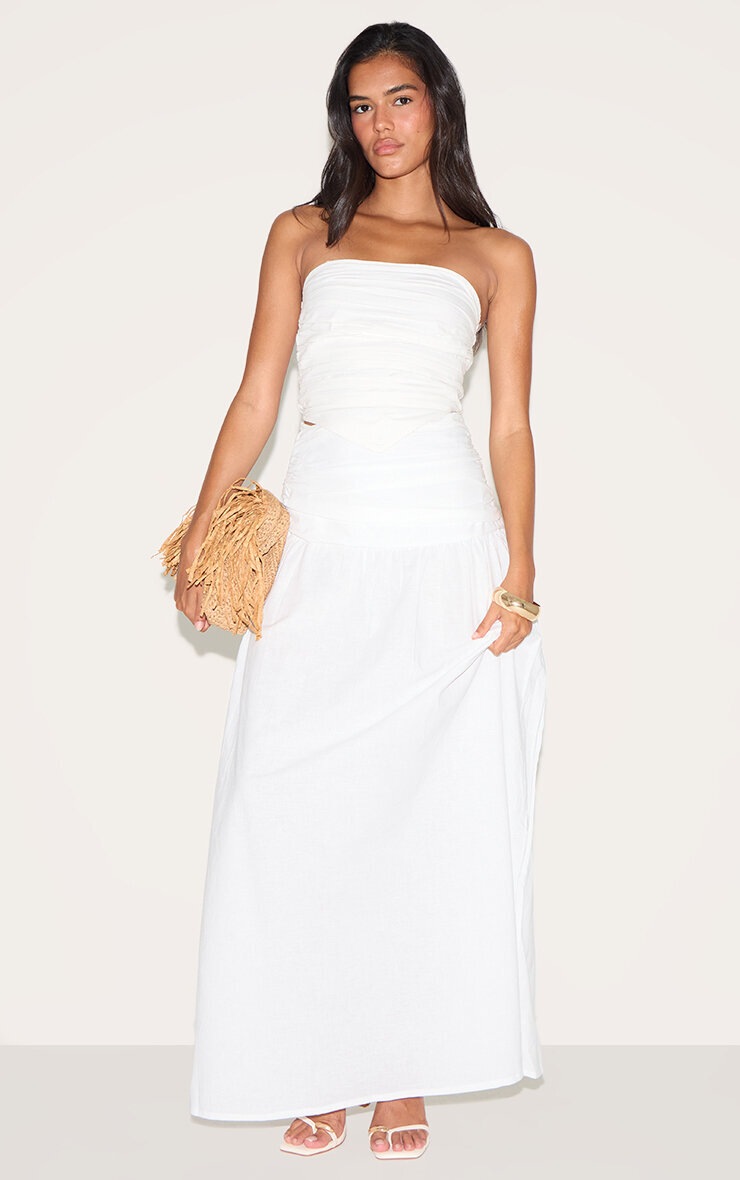 Pretty Little Thing White Cotton Poplin A Line Low Rise Maxi Skirt