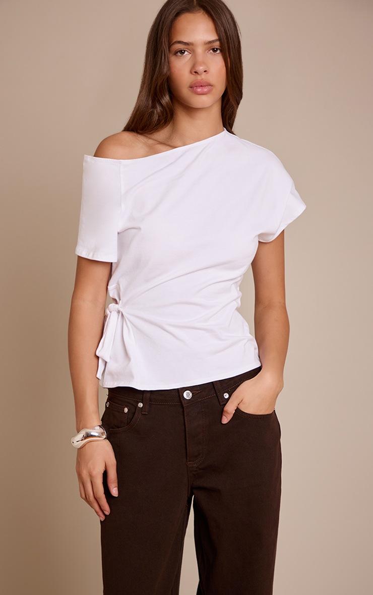Pretty Little Thing White Cotton Tie Waist Detail T Shirt