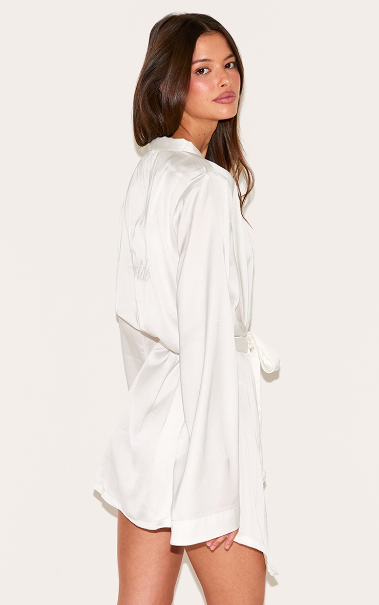 Pretty Little Thing White Embroidered Bride Satin Robe