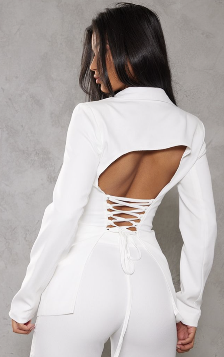 Pretty Little Thing White Fitted Lace Up Back Blazer