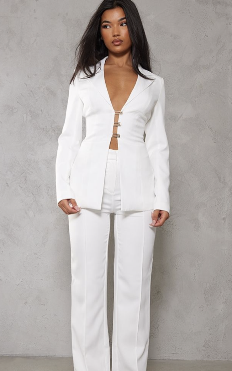 Pretty Little Thing White Fitted Lace Up Back Blazer