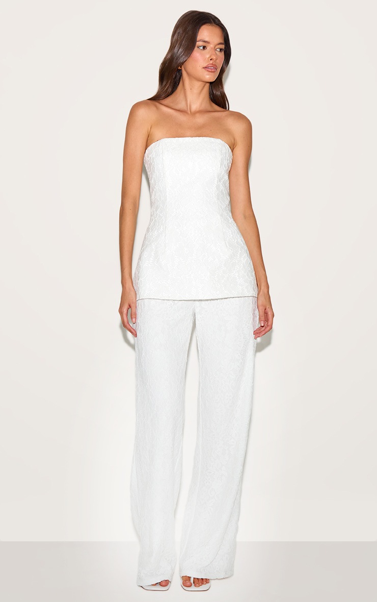 Pretty Little Thing White Lace Bandeau Overlay Straight Leg Jumpsuit