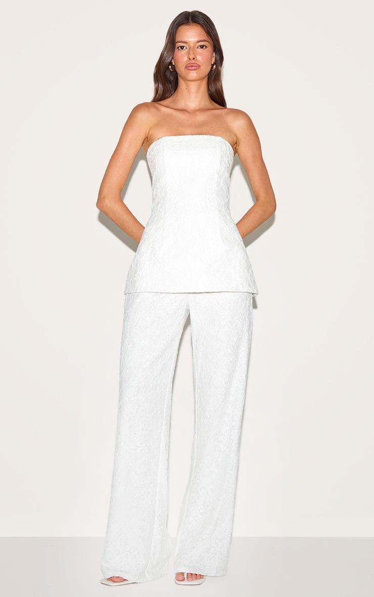 Pretty Little Thing White Lace Bandeau Overlay Straight Leg Jumpsuit