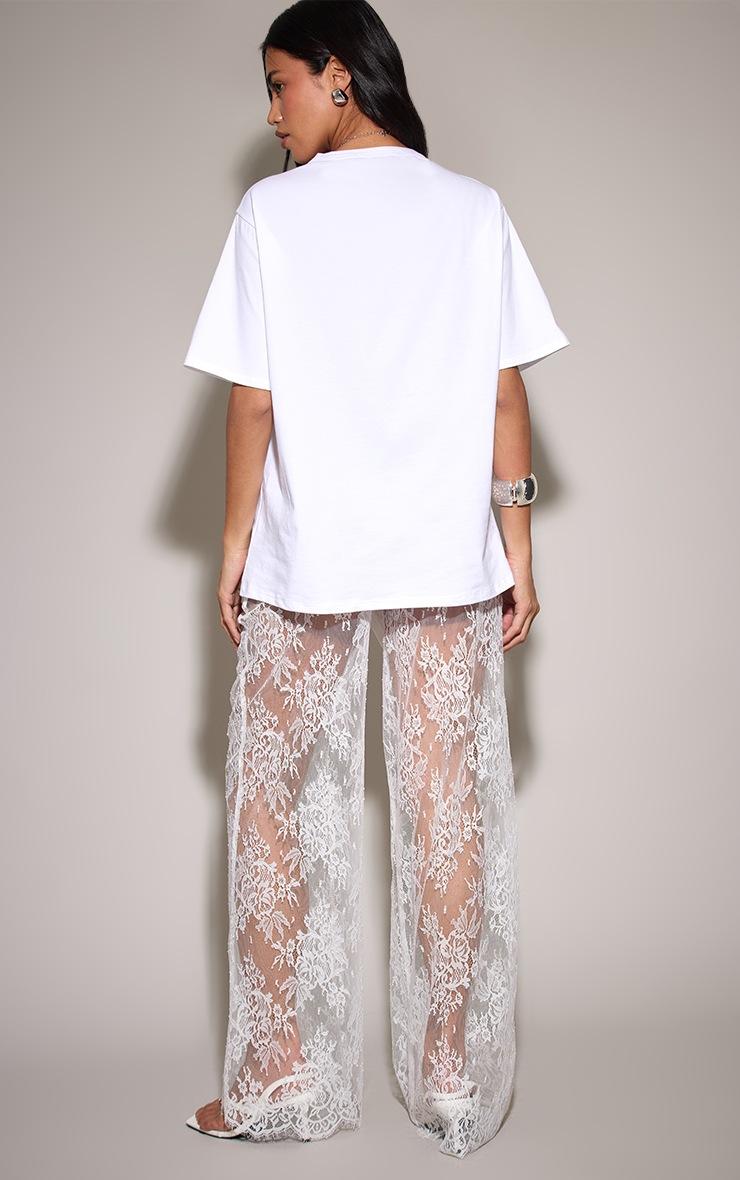 Pretty Little Thing White Lace Sheer Wide Leg Pants