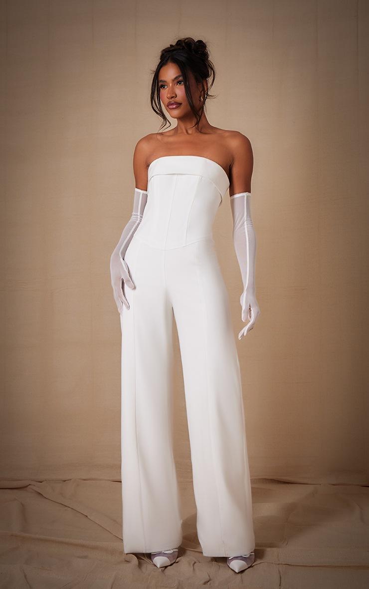 Pretty Little Thing White Premium Woven Bandeau Wide Leg Jumpsuit