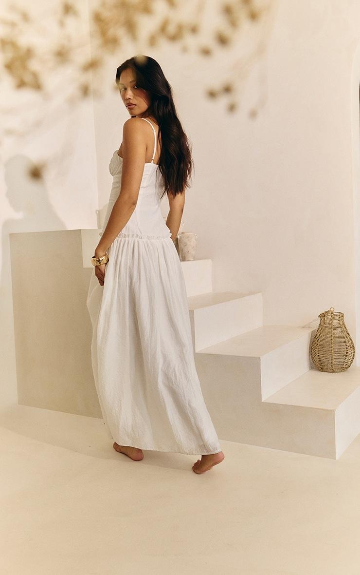 Pretty Little Thing White Ruched Bust Drop Waist Maxi Dress
