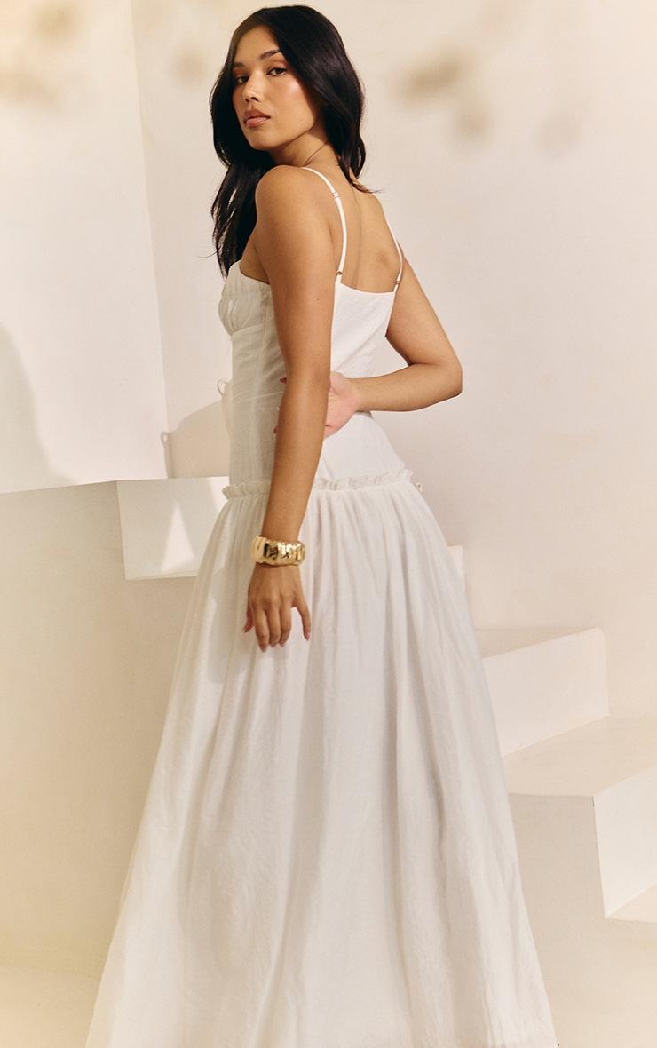 Pretty Little Thing White Ruched Bust Drop Waist Maxi Dress
