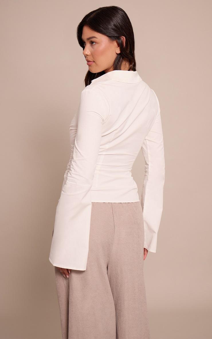 Pretty Little Thing White Ruched Waist Detail Flared Sleeve Shirt