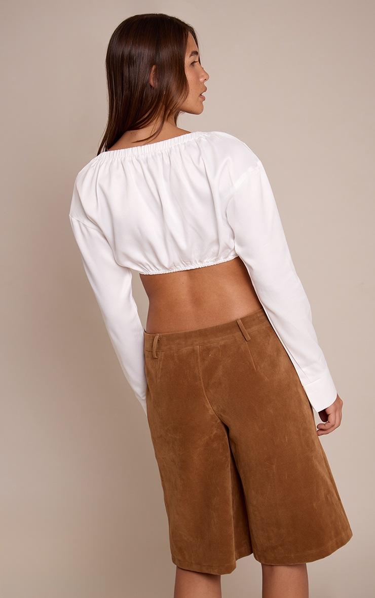 Pretty Little Thing White Satin Bardot Twist Front Crop Blouse