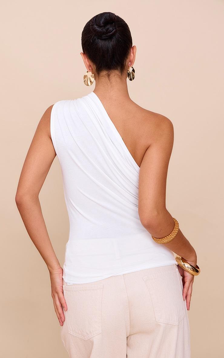 Pretty Little Thing White Soft Cotton Asymmetric One Shoulder Long Top