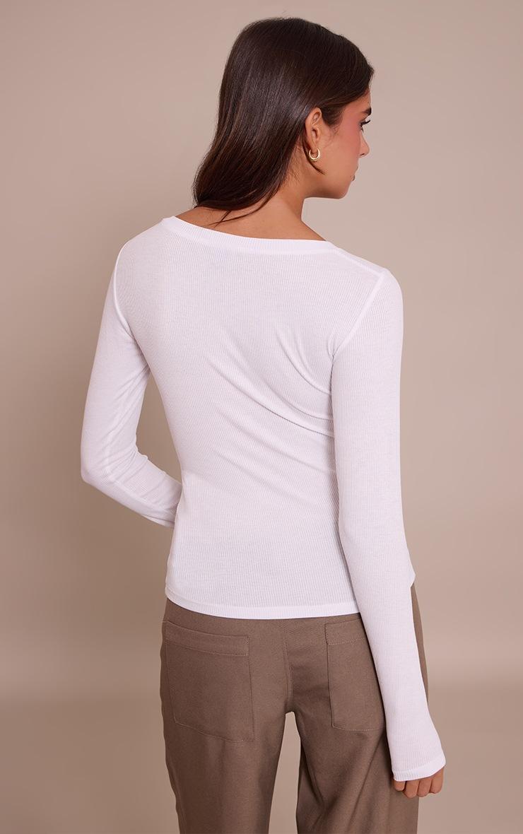 Pretty Little Thing White Soft Rib Button Up Fitted Long Sleeve Top