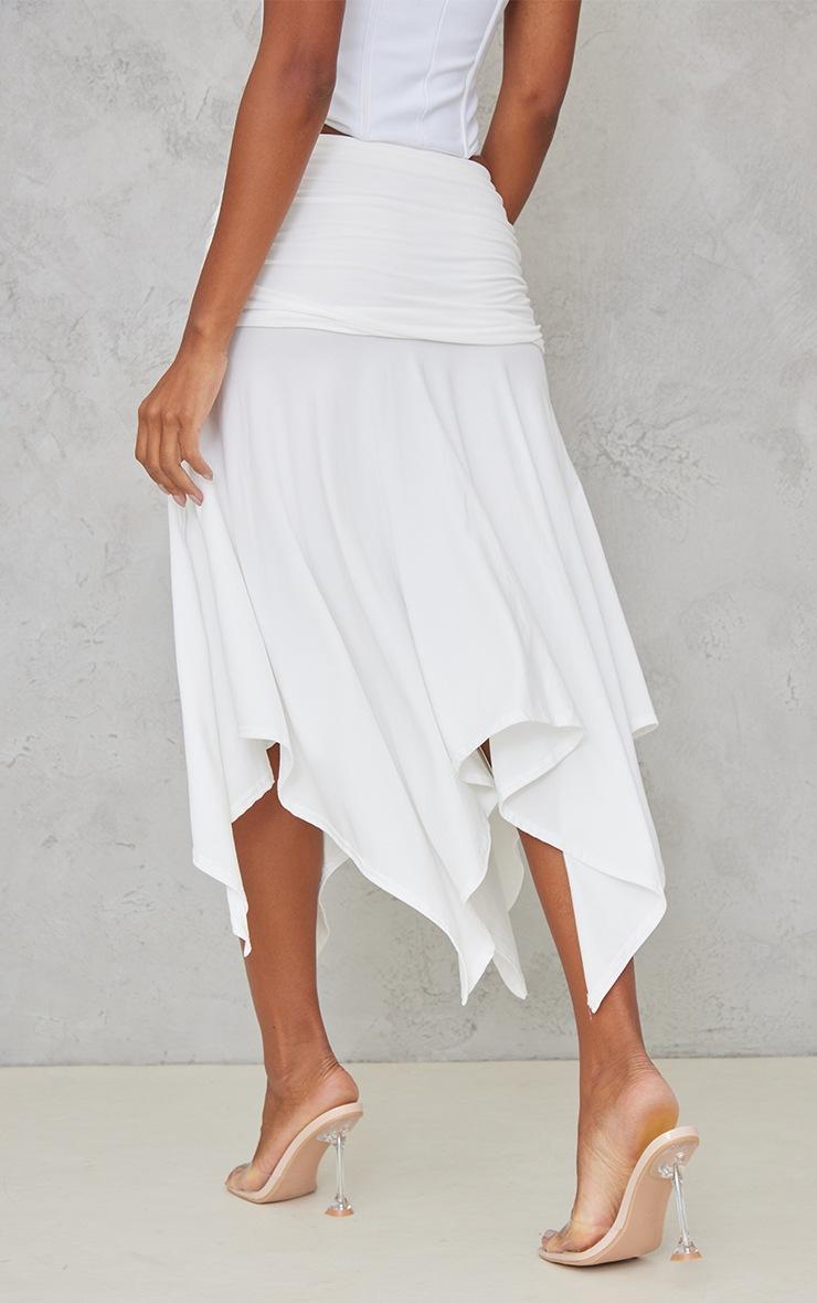 Pretty Little Thing White Soft Touch Ruched Asymmetric Midi Skirt