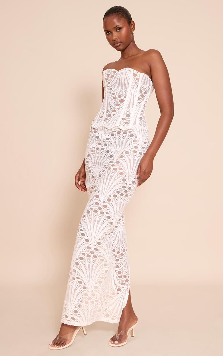 Pretty Little Thing White Textured Floral Lace Maxi Skirt