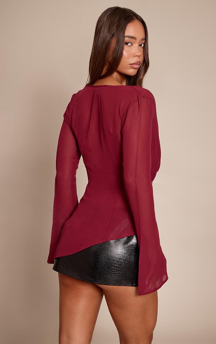 Pretty Little Thing Wine Chiffon Cowl Plunge Blouse