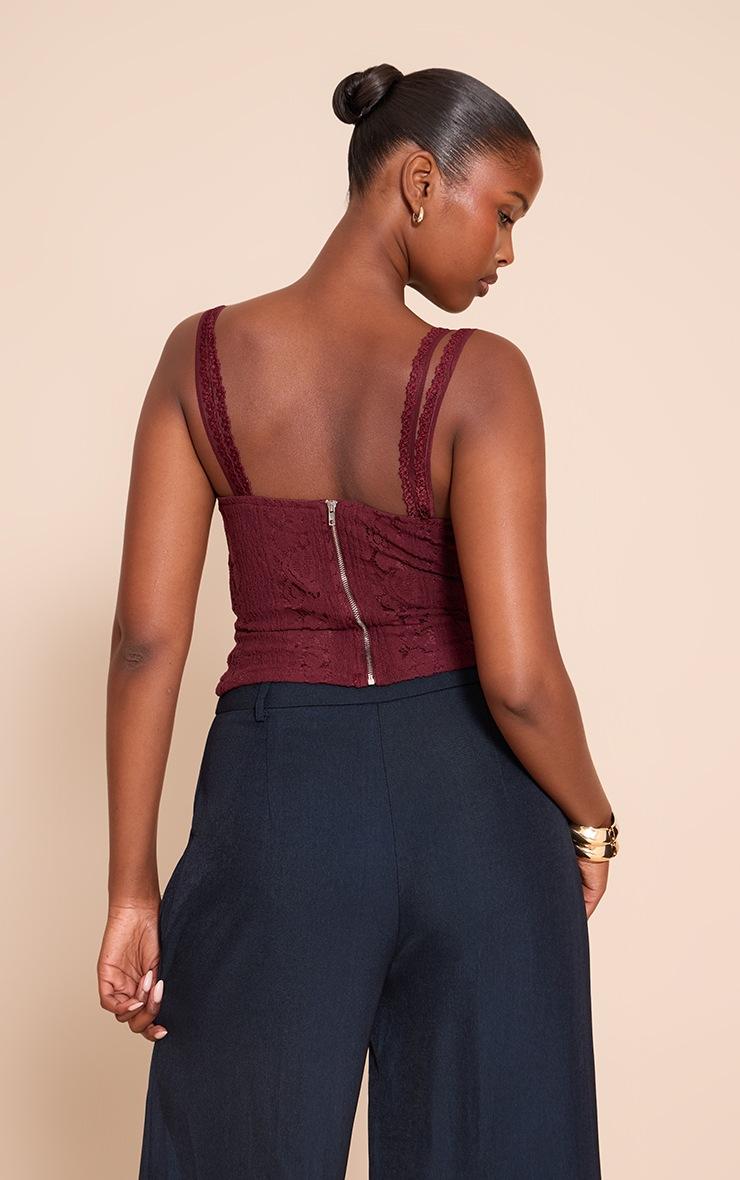 Pretty Little Thing Wine Lace Detail Strappy Cropped Corset Top