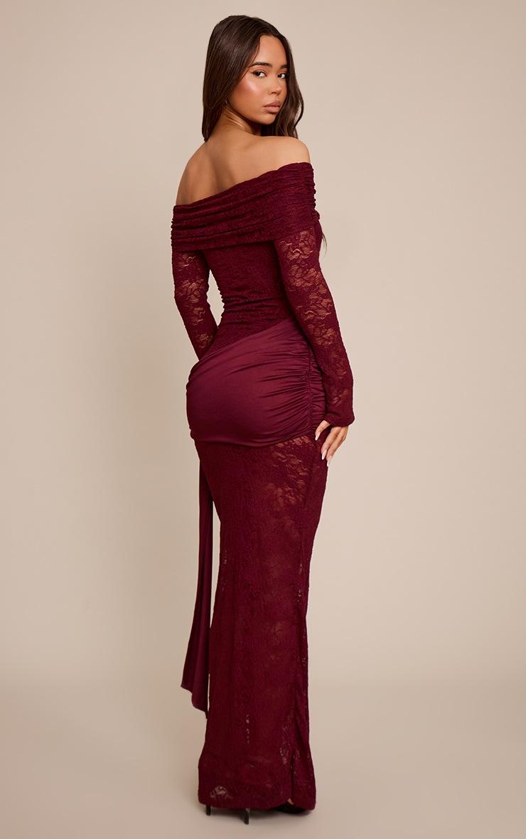 Pretty Little Thing Wine Lace Long Sleeve Wrap Maxi Dress