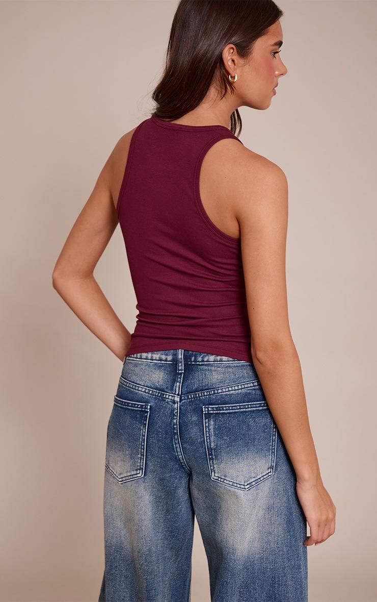 Pretty Little Thing Wine Soft Rib Racer Neck Vest Top