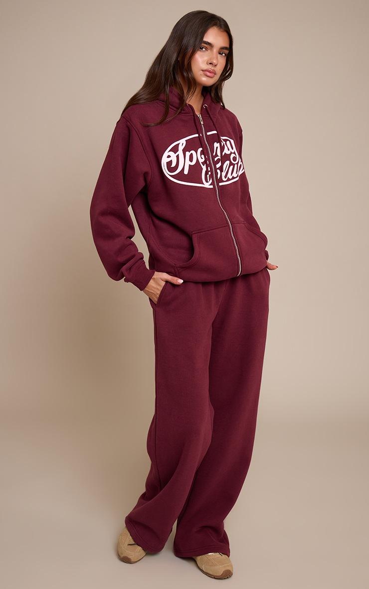 Pretty Little Thing Wine Sports Club Cotton Fleece Full Zip Hoodie