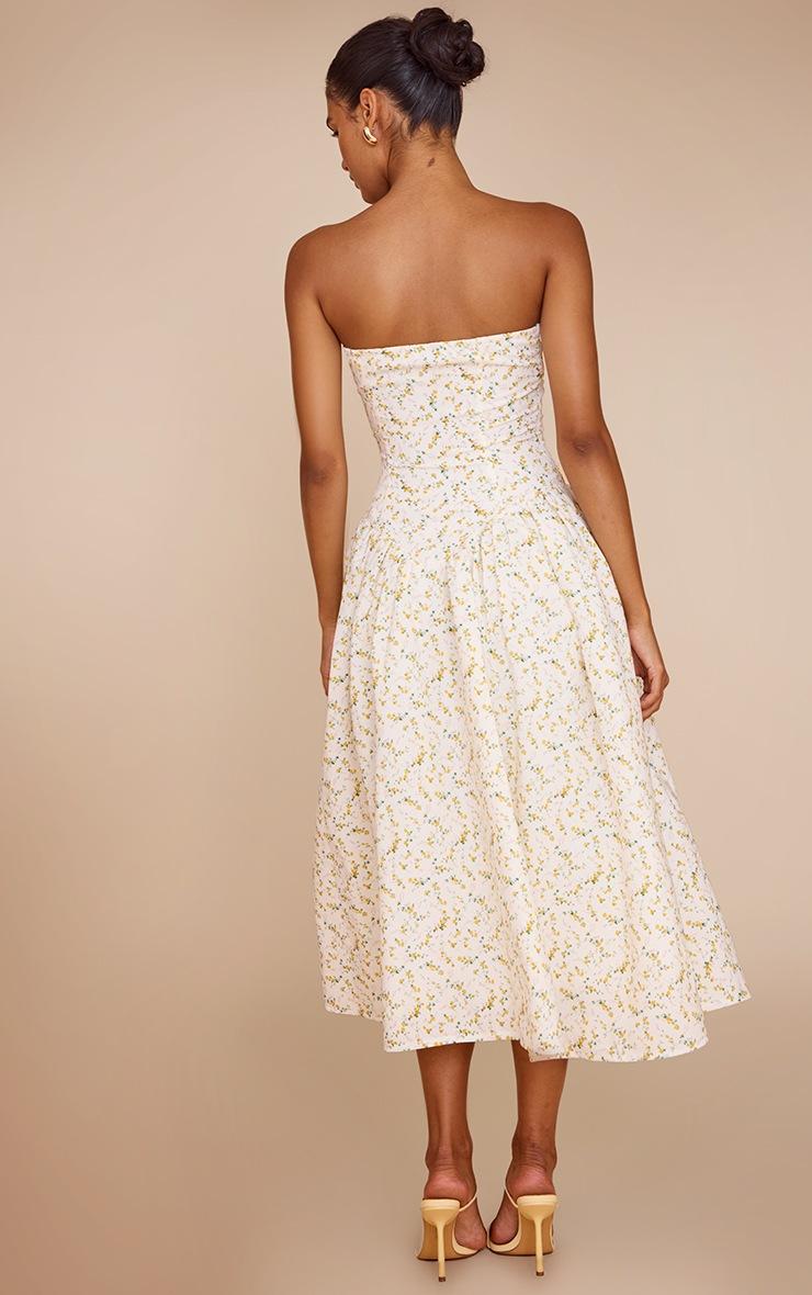 Pretty Little Thing Yellow Ditsy Printed Bandeau Skater Midaxi Dress