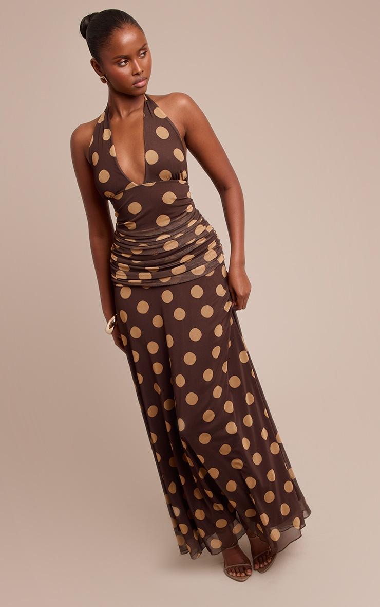 Pretty Little Thing Yellow Polka Dot Halterneck Maxi Dress
