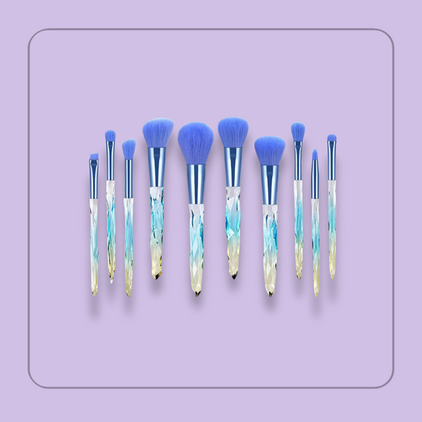 prima lash Electric Blue - Crystalized 10 MakeUp Brush Set (In a Makeup Bag)