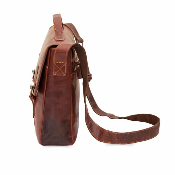 Primehide Brown Bridge Briefcase With Leather Strap