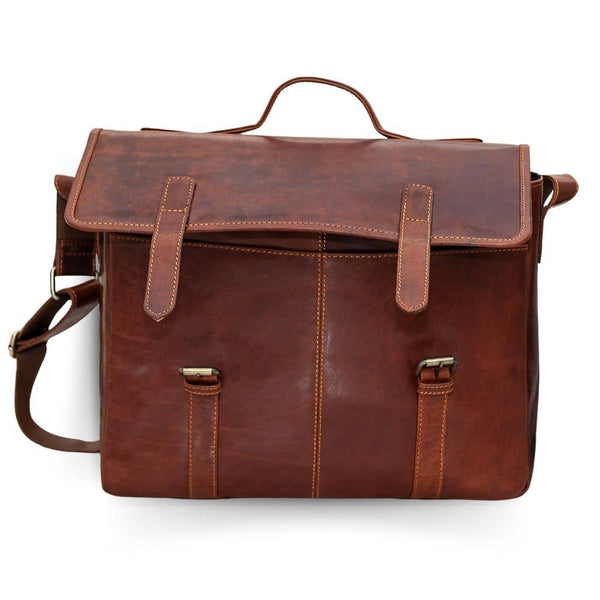Primehide Brown Bridge Briefcase With Leather Strap