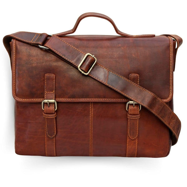 primehide Brown Bridge Briefcase with Leather Strap