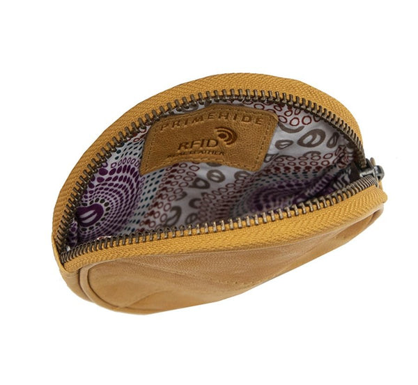 Primehide Final Sale – Yellow Round Zipped Coin Pouch | RFID Secure | Limited Stock