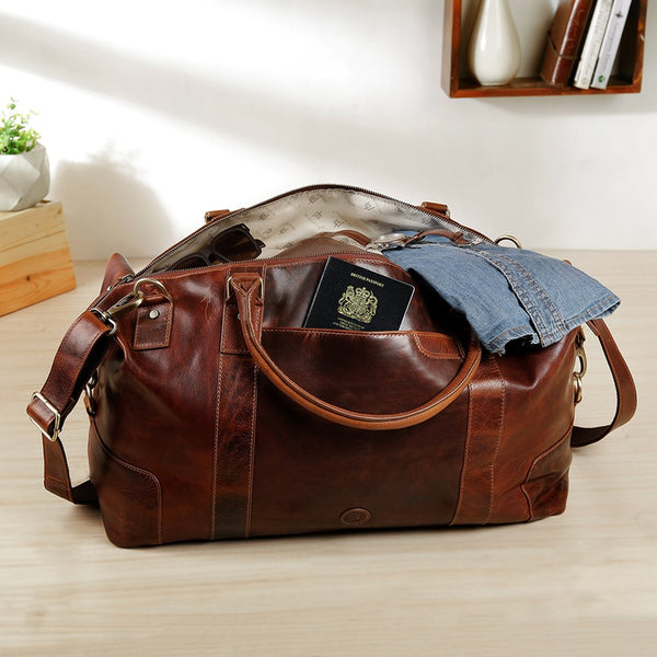 Primehide Large Full-Grain Leather Holdall Travel Bag – Orion