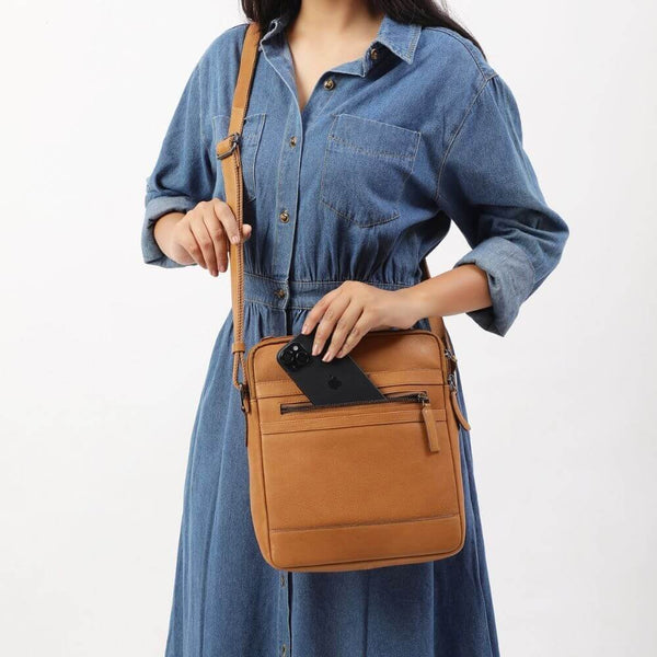 Primehide Leather Crossbody Bag With Top Handle & Twin Zip Compartments Lena Hudson