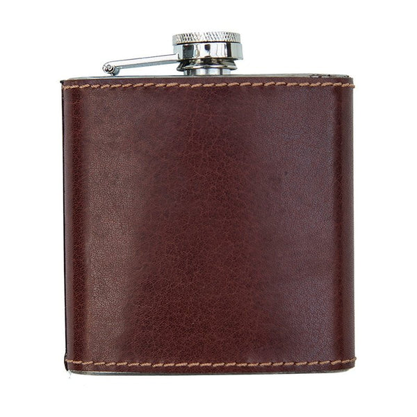 Primehide Personalised 6oz Hip Flask With Engraved Leather Sleeve