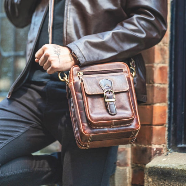 primehide Leather Crossbody Messenger Bag Brown