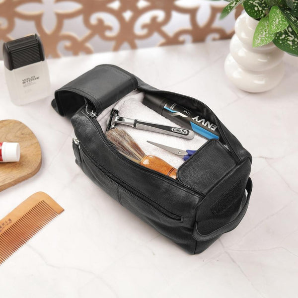 Primehide Leather Wash Bag With Double Zipper