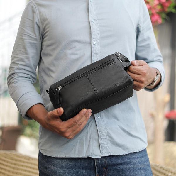 Primehide Leather Wash Bag With Double Zipper