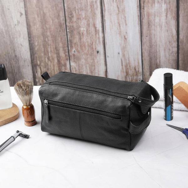 primehide Leather Wash Bag with Double Zipper