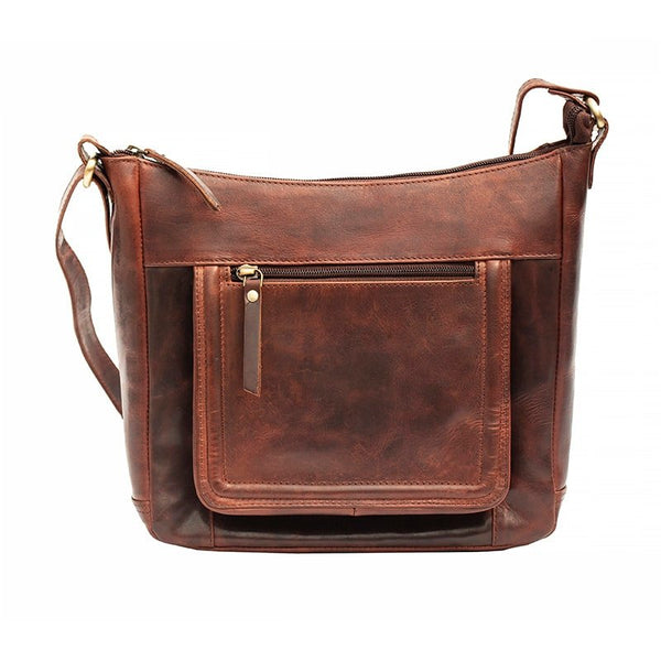 primehide Roma Front Pocket Crossbody Bag Brown