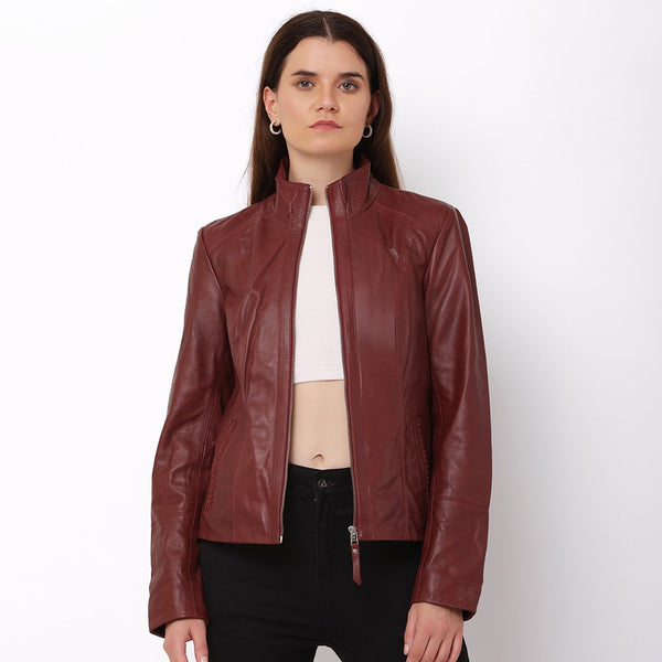 Primehide Women's Burgundy Leather Jacket – Reilly