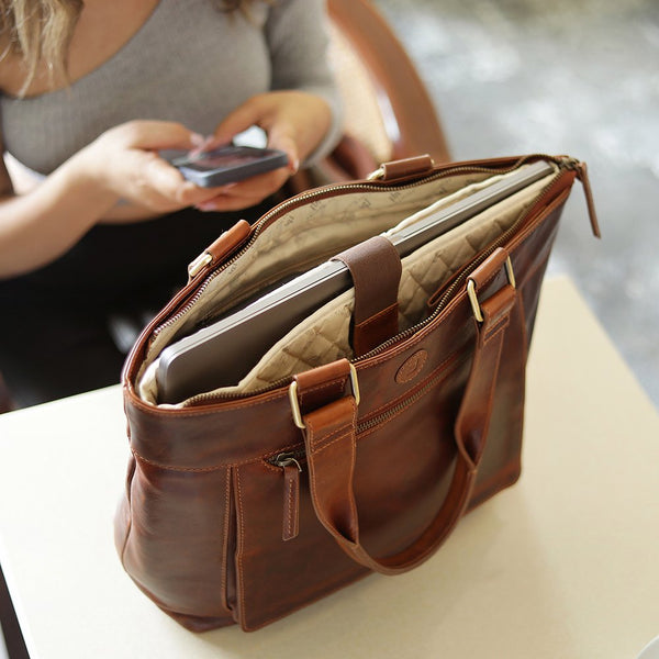 Primehide Women's Leather Laptop Tote Bag – Orion