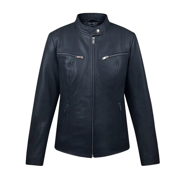 Primehide Women’s Navy Leather Biker Jacket – Celine