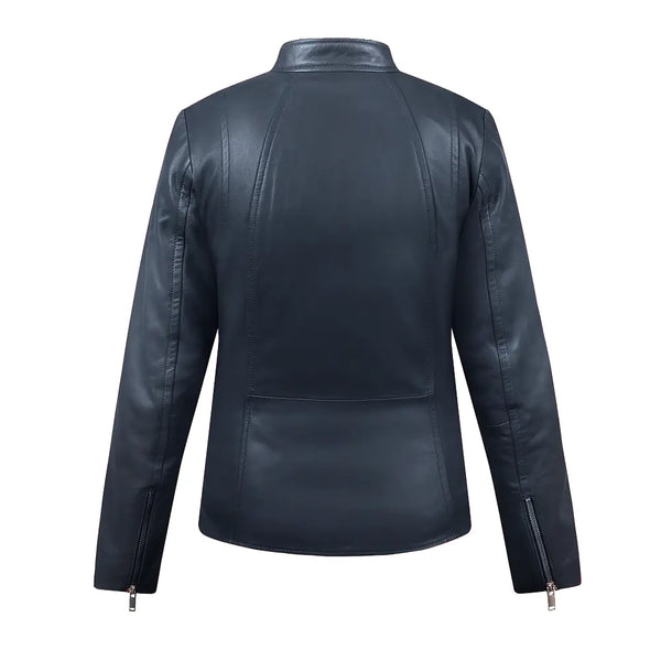 Primehide Women’s Navy Leather Biker Jacket – Celine