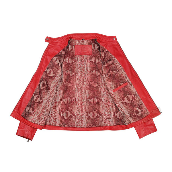 Primehide Women’s Red Leather Biker Jacket – Celine