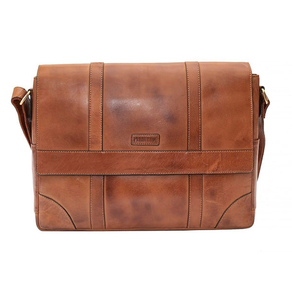 Primehide Ridgeback Leather 17" Laptop Messenger Bag Brown